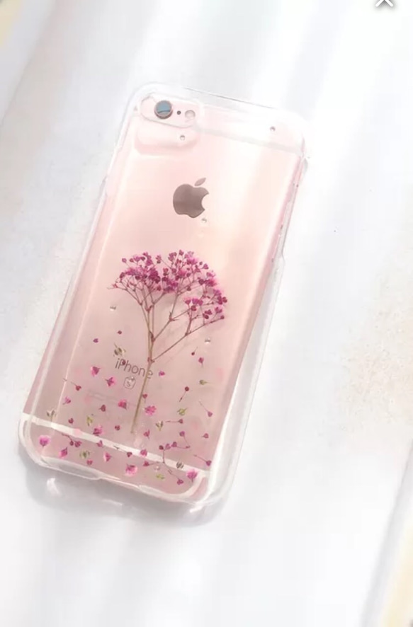 「iPhone以外の専用ページ」かすみ草の木 押し花スマホケース 5枚目の画像