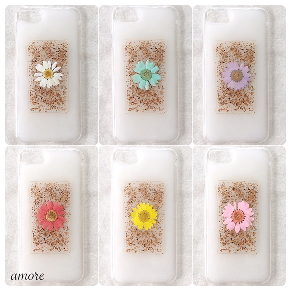 乳白色♡お花とコルクのフレーム　押し花iPhoneケース 1枚目の画像