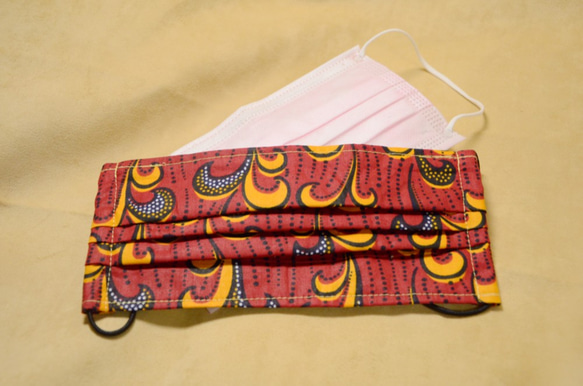 非洲花布口罩套-波浪紅潮 第2張的照片