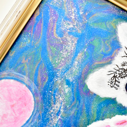 【 広がる愛 】宇宙ねこ　白猫　メッセージアート　ヒーリング　宇宙　天使　月　太陽　額入り 7枚目の画像