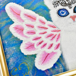 【 広がる愛 】宇宙ねこ　白猫　メッセージアート　ヒーリング　宇宙　天使　月　太陽　額入り 11枚目の画像