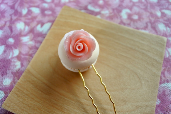 玫瑰花馬卡龍書籤 黏土仿真甜點 第3張的照片