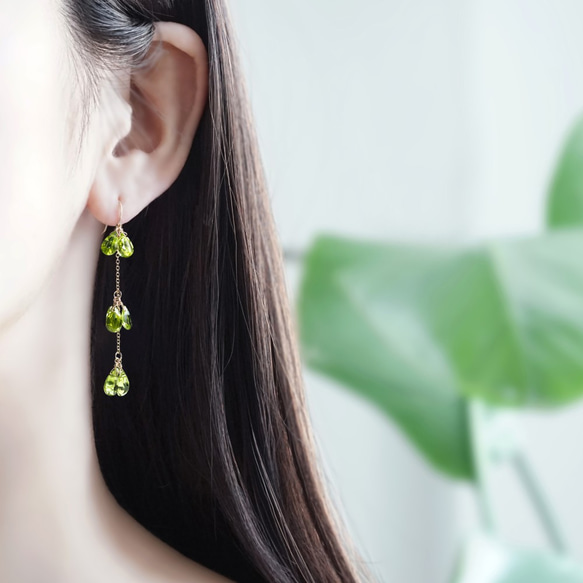 OUTLET☆14KGF pierced earring with Peridot. 第3張的照片