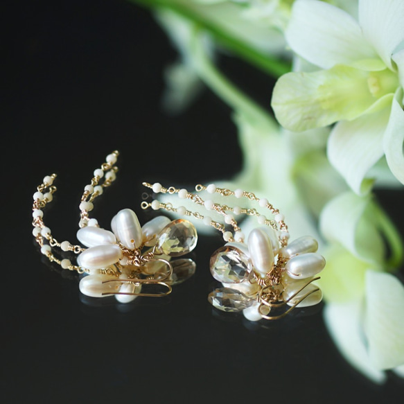 14KGF Pierced earring with champagne quartz 第6張的照片