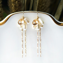 14KGF Pierced earring with champagne quartz 第7張的照片