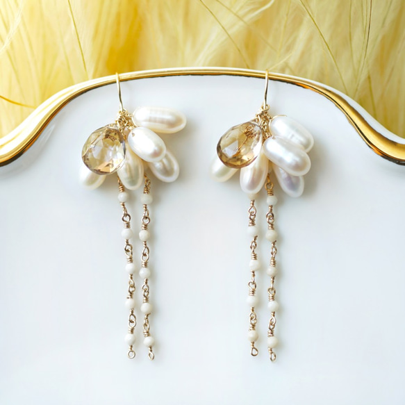 14KGF Pierced earring with champagne quartz 第8張的照片