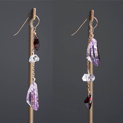 14KGF Pierced earring with Garnet, Amethyst, Herkimer quartz 第10張的照片