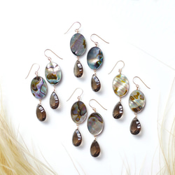 14KGF Pierced earring with Abalone shell and smokeyqz 第2張的照片