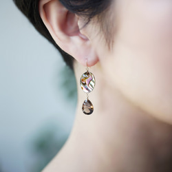 14KGF Pierced earring with Abalone shell and smokeyqz 第3張的照片