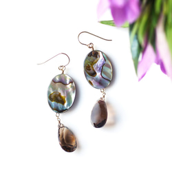 14KGF Pierced earring with Abalone shell and smokeyqz 第9張的照片