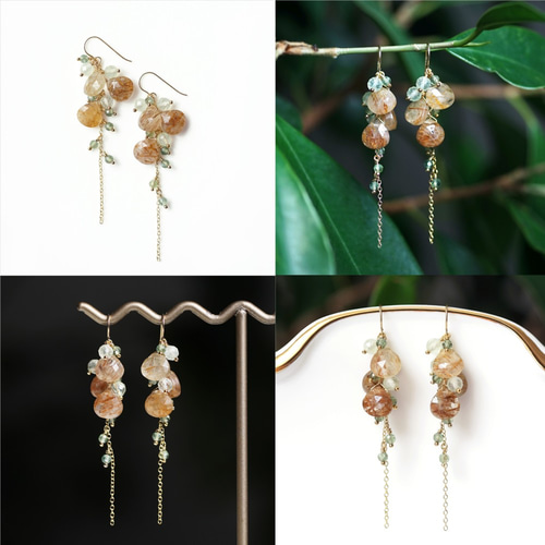 ☆ルチルクォーツと天然石による森の色したピアス ～Claudette ピアス