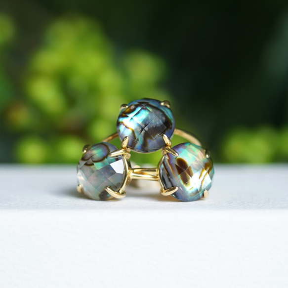 Silver925 K18 coating ring with abalone shell. 第2張的照片