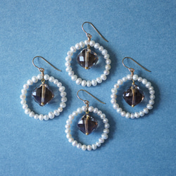 ☆ 珍珠和煙水晶鉤針編織蕾絲耳環 ~ Berengere 第7張的照片