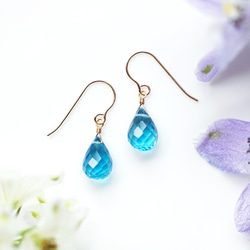 14KGF Pierced earring with Swiss Blue Topaz 第1張的照片