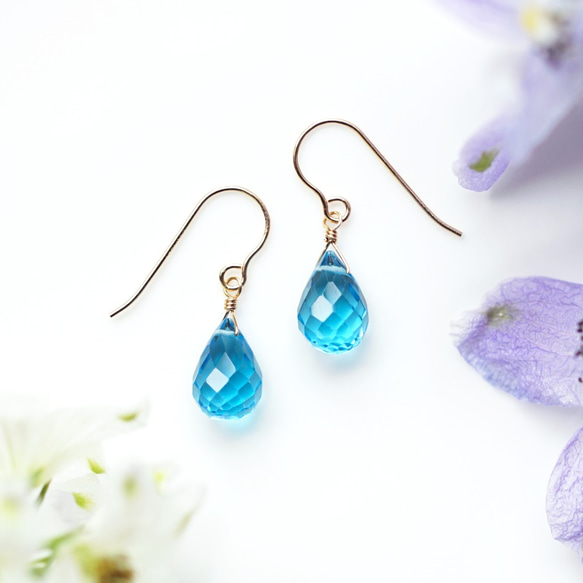 14KGF Pierced earring with Swiss Blue Topaz 第1張的照片