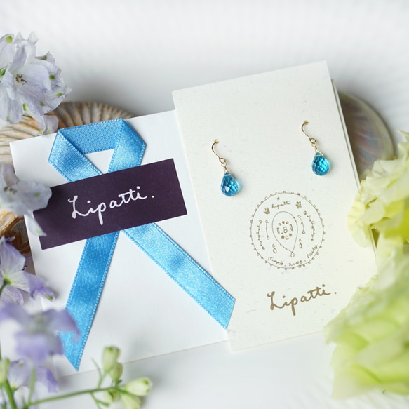 14KGF Pierced earring with Swiss Blue Topaz 第5張的照片