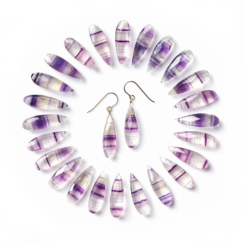 ストライプフローライトのロングペアシェイプカットピアス ～Violette 