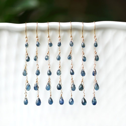 K18 藍色藍寶石精緻水滴形切割吊燈耳環 ~Alexandra 第2張的照片