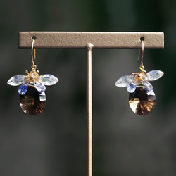 14KGF・タンザナイトと2種クォーツによるクマバチのピアス　～Bumble bee 6枚目の画像