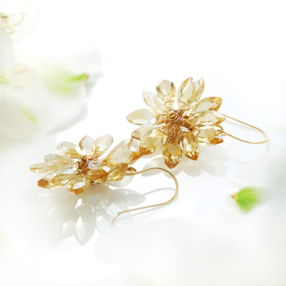 ☆K10/K18 黃水晶向日葵耳環 ~ Sunflower 第8張的照片