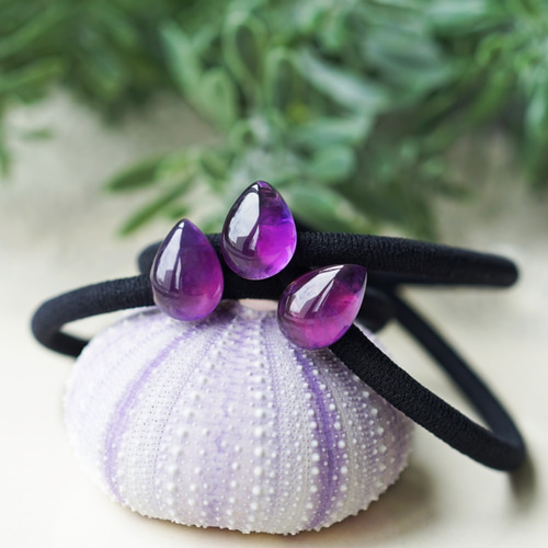 シュシュ ヘアゴム パワーストーン アメジスト×クラック水晶 天然石
