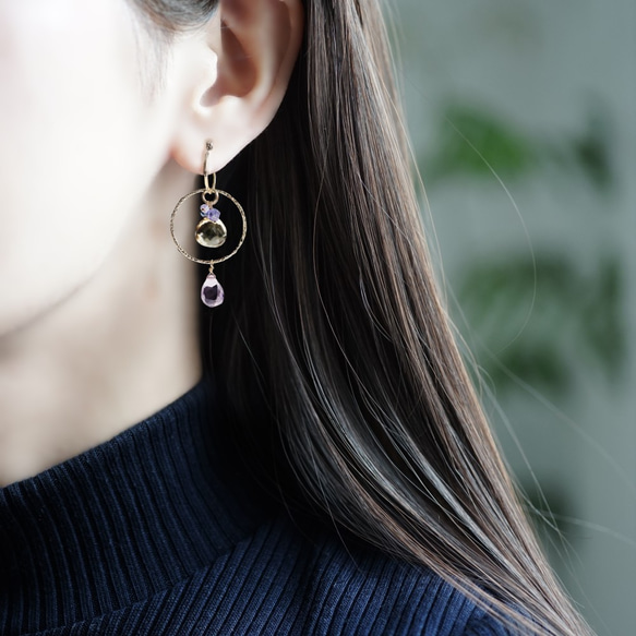 8WAY ★ 紫黃晶和煙熏石英圈形耳環 ~ Imelda 第7張的照片