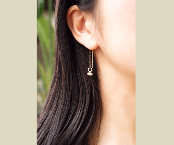 K18淡水珍珠3粒長耳環　～Marinetta 第2張的照片