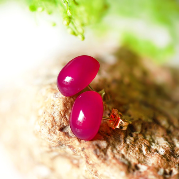 ☆紫紅色粉玉髓10mm凸圓面耳環~Pulmu 第10張的照片