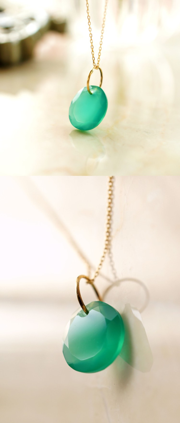 K18グリーンオニキスのネックレス　～Gilberta 2枚目の画像