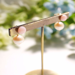 粉紅蛋白石和珍珠耳扣耳釘耳環　～Miluska 第4張的照片