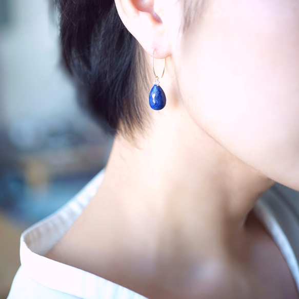 K10 pierced earring with Lapis Lapis Lazuri 第3張的照片