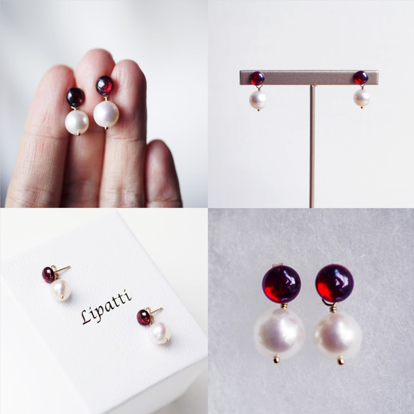 14KGF Pierced earring with Garnet 第4張的照片