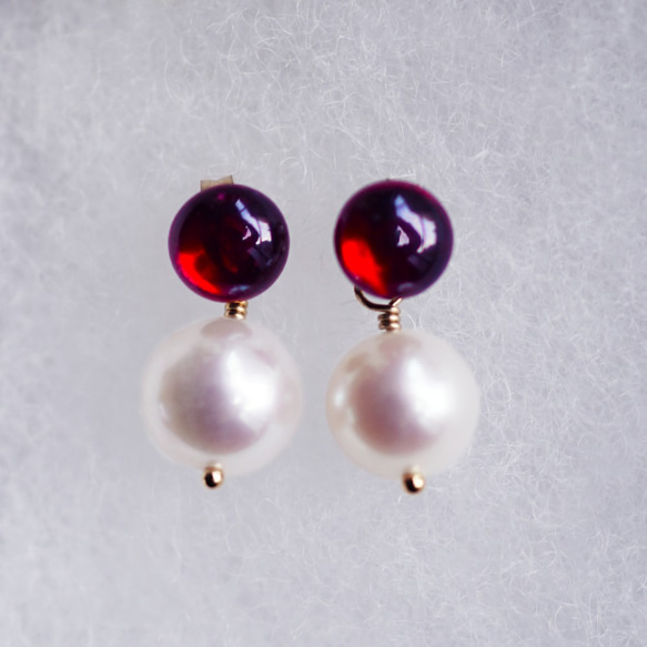 14KGF Pierced earring with Garnet 第6張的照片