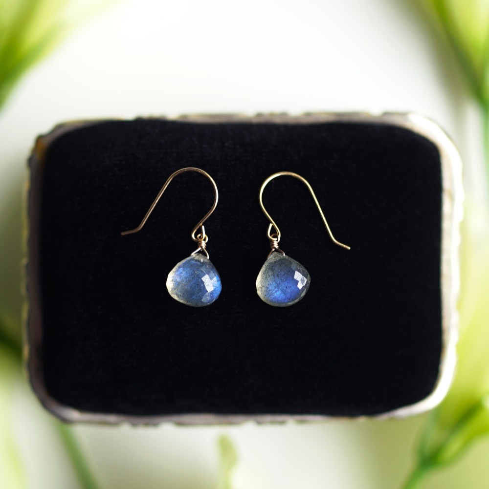 極上ラブラドライトのブリオレットマロンカット・サージカルステンレスピアス　～Dina