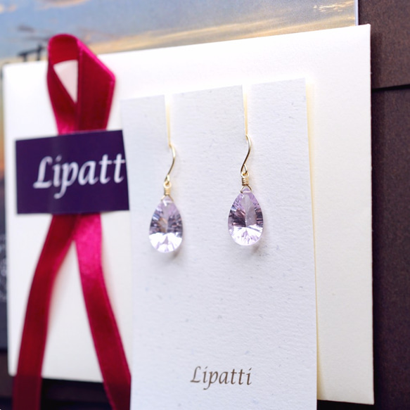 K18 Pierced earring with Pink Amethyst. 第1張的照片