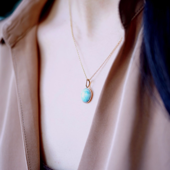 14KGF Neckrace with Larimar. 第3張的照片