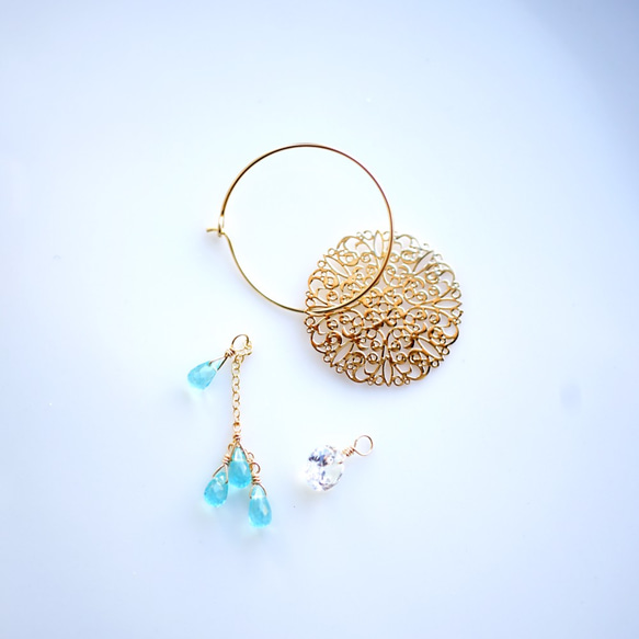 14KGF Pierced earring  with White natural stones. 第3張的照片