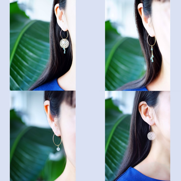 14KGF Pierced earring  with White natural stones. 第4張的照片