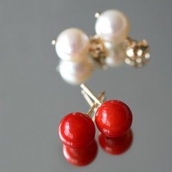 14KGF Pierced earring with coral 第2張的照片