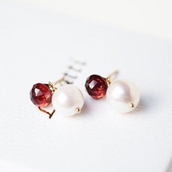 玫瑰切割石榴石珍珠耳環 - Lola 第2張的照片