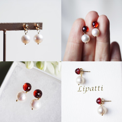 玫瑰切割石榴石珍珠耳環 - Lola 第4張的照片