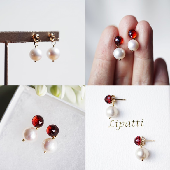 玫瑰切割石榴石珍珠耳環 - Lola 第4張的照片
