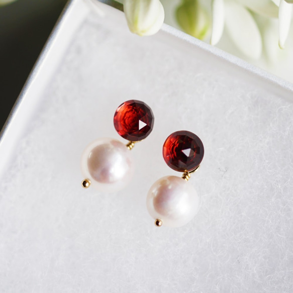 玫瑰切割石榴石珍珠耳環 - Lola 第6張的照片