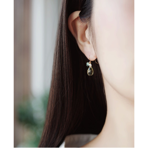☆K18レモンクォーツとエメラルド・オパールのピアス ～Bertina