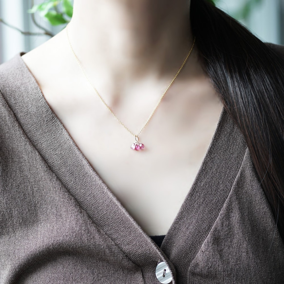 14KGF 40cm Necklace with Pink Tourmarine. 第7張的照片