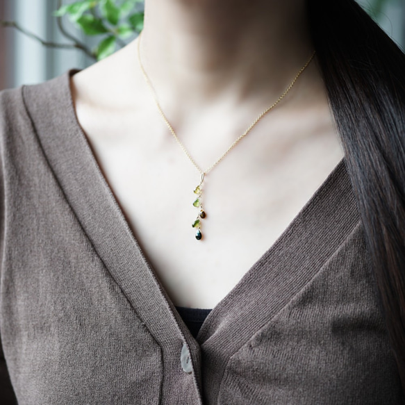 14KGF 40cm Necklace with Green tourmaline. 第2張的照片