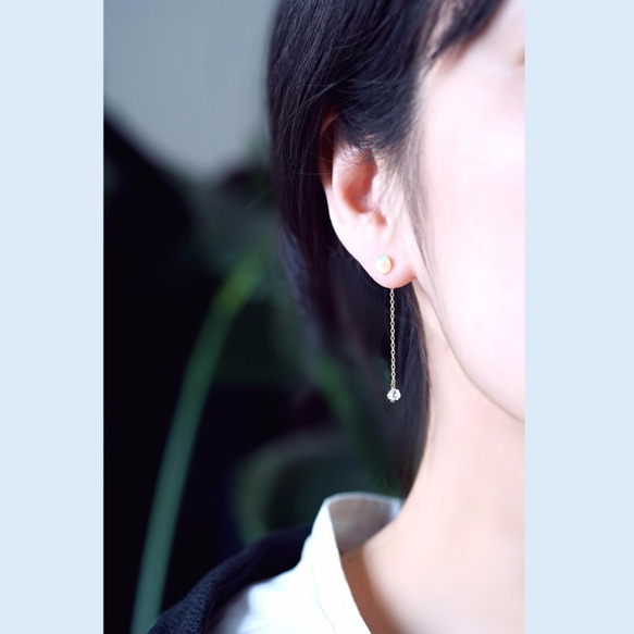 14KGF pierced earring with Opal and Herkimer diamond. 第3張的照片