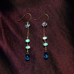 K18 pierced earring with Topaz,Opal, and Herkimer diamond. 第8張的照片