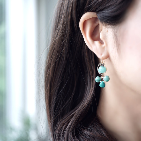K18 pierced earring with Chrysocolla・Amazonite. 第3張的照片