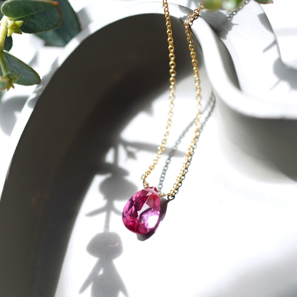 14KGF 40cm Neckrace with Pink Topaz. 第2張的照片